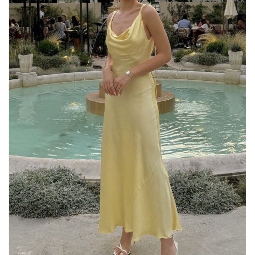 ZARA Yellow Satin Slip Dress Size M NWT Long Maxi Cowl Neck 2590/100/300
